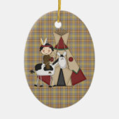 クリスマスのオーナメントの原産のアメリカインディアンの男の子 セラミックオーナメント (正面)