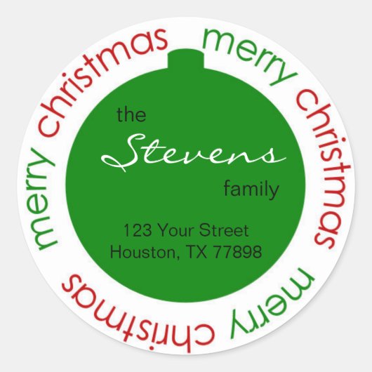 クリスマスのオーナメントの差出人住所ラベルのステッカー ラウンドシール (正面)