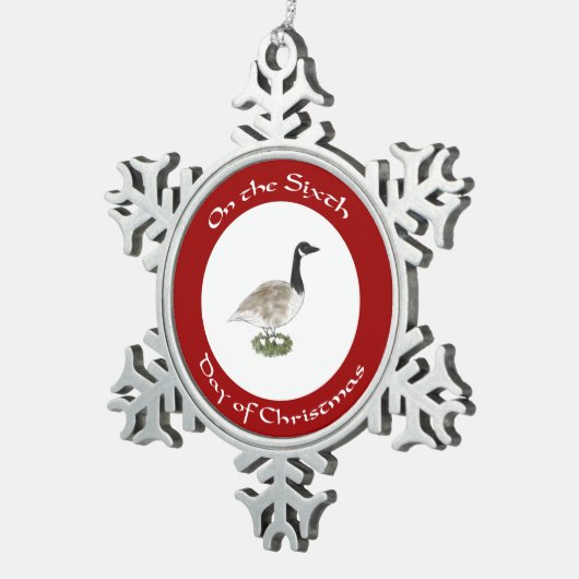 クリスマスのオーナメントの第6日-ガチョウおよび卵 スノーフレークピューターオーナメント (右)