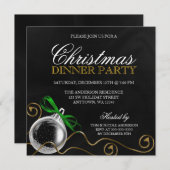 クリスマスのオーナメントの緑の弓ディナー・パーティ 招待状 (正面/裏面)