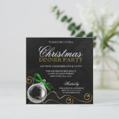 クリスマスのオーナメントの緑の弓ディナー・パーティ 招待状 (スタンド正面)