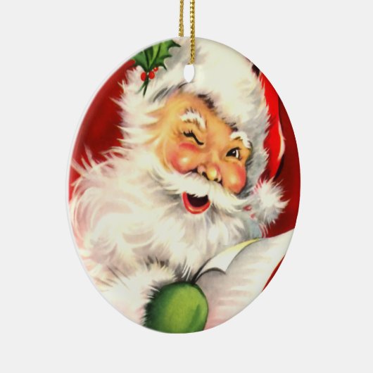 クリスマスのオーナメントをまばたきさせているヴィンテージサンタ セラミックオーナメント (右)