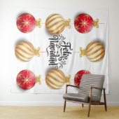 クリスマスのオーナメントボール背景 フェリス・ナビダ タペストリー (インサイチュ(横))