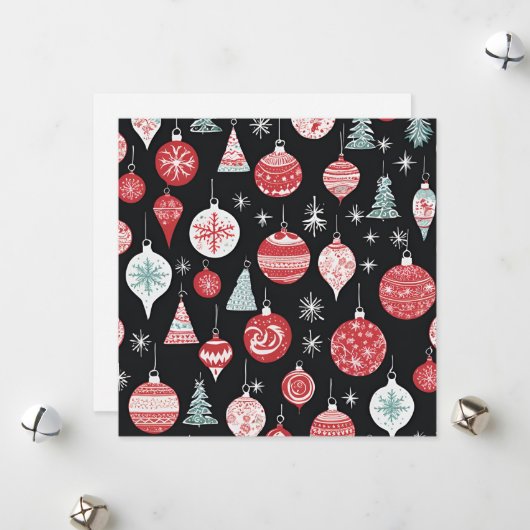 クリスマスのオーナメント ブラック シーズンカード (正面/裏面インサイチュ)