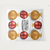 クリスマスのオーナメント　メリークリスマス　赤　金 タペストリー (正面(横))