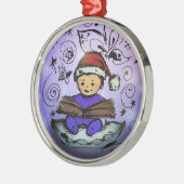 クリスマスのオーナメント-本を読んでいるベビーサンタ メタルオーナメント (左)