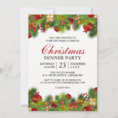 クリスマスのオーナメント 松の実 ベリー 毎年恒例のクリスマス パーティー 招待状 (正面)