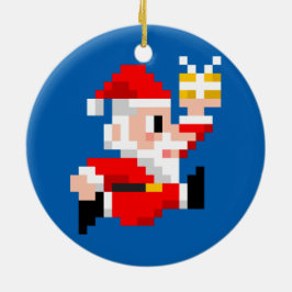 クリスマスのオーナメント: 8ビットサンタクロース(青い) セラミックオーナメント