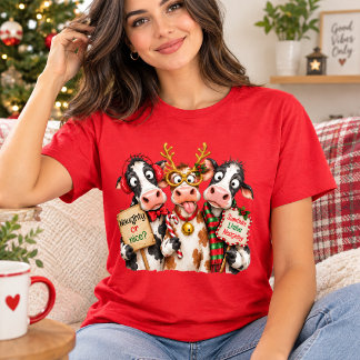 クリスマスのカウの面白いデザイン Tシャツ