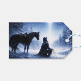 クリスマスのカウボーイとウエスタン・カントリーの馬 ギフトタグ