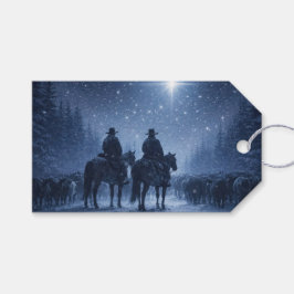 クリスマスのカウボーイと牛の冬の休日 ギフトタグ