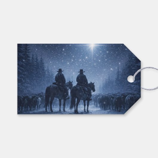 クリスマスのカウボーイと牛の冬の休日 ギフトタグ (正面(横))