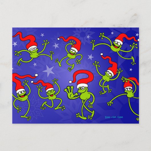 クリスマスのカエルの跳躍、踊りおよび祝うこと! シーズンポストカード (正面)