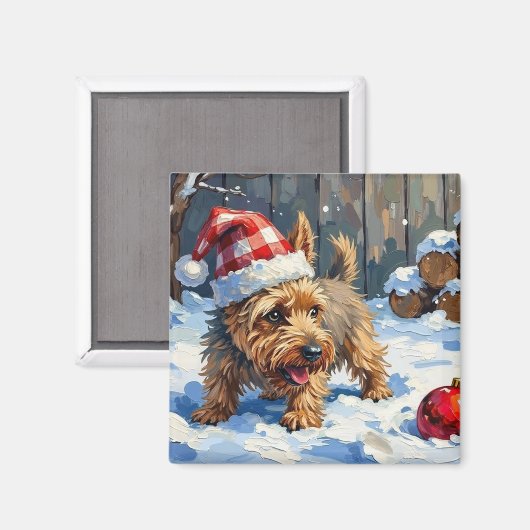 クリスマスのカエルン・テリアの犬の掘削T マグネット (正面/裏面)