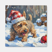 クリスマスのカエルン・テリアの犬の掘削T マグネット (正面)