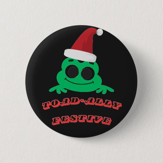 クリスマスのカエル _ かわいいホリデーグッズ 缶バッジ (正面)