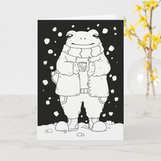 クリスマスのカエル カード (黄色い花)