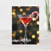 クリスマスのカクテルに飾られたキャンディケイン カード (正面)