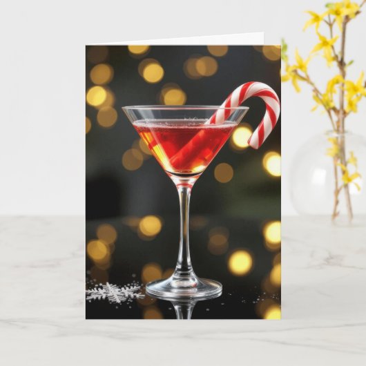クリスマスのカクテルに飾られたキャンディケイン カード (黄色い花)