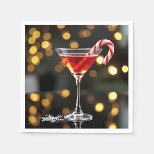 クリスマスのカクテルに飾られたキャンディケイン スタンダードカクテルナプキン (正面)