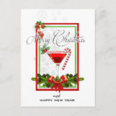 クリスマスのカクテルの水彩画の芸術 シーズンポストカード (正面)