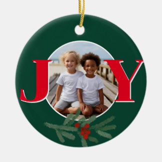 クリスマスのカスタマイズ JOY ホリー 写真テンプレート セラミックオーナメント