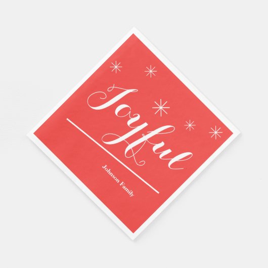 クリスマスのカスタムうれしそうな家族の名前かわいい赤 スタンダードランチョンナプキン (角)