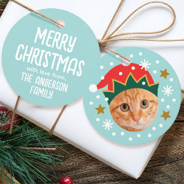 クリスマスのカスタムフォト 名前 楽しいエルフ ブルーギフト フェイバータグ