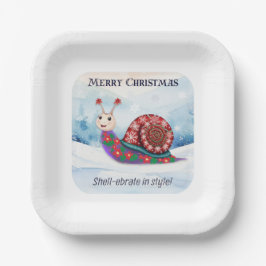 クリスマスのカタツムリの雪のダジャレのユーモア 面白い かわいい クリスマス ペーパープレート