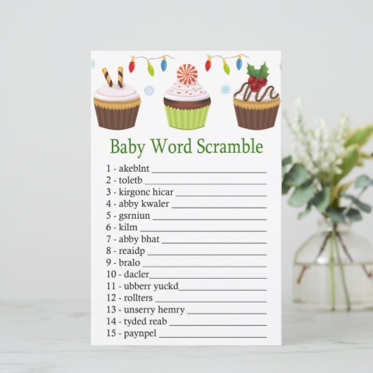 クリスマスのカップケーキベビーの単語スクランブルゲーム (スタンド正面)