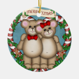 クリスマスのカップルくま セラミックオーナメント