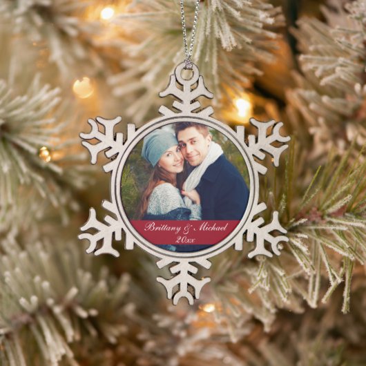 クリスマスのカップルの写真のオーナメント年SF スノーフレークピューターオーナメント (ツリー)