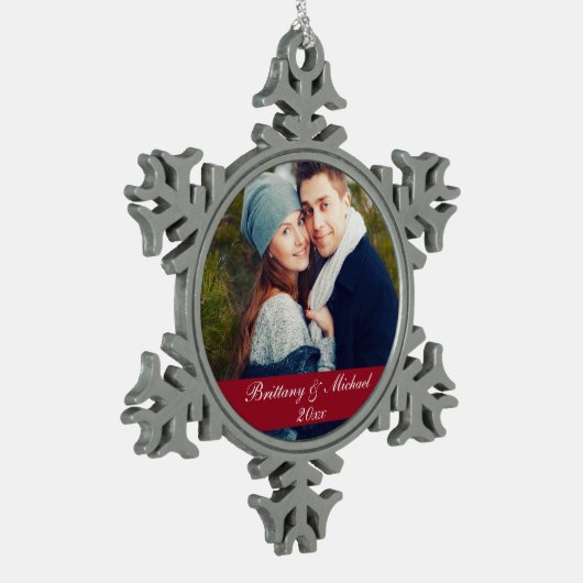 クリスマスのカップルの写真のオーナメント年SF スノーフレークピューターオーナメント (左)