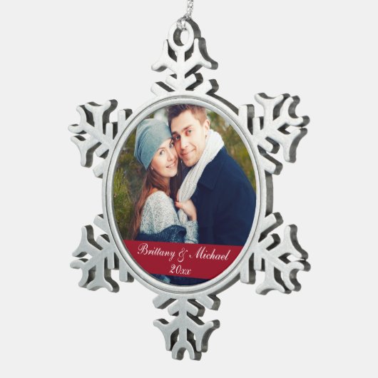 クリスマスのカップルの写真のオーナメント年SF スノーフレークピューターオーナメント (右)