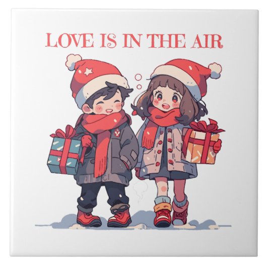 クリスマスのカップル - 愛が空気中にある タイル (正面)