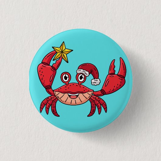 クリスマスのカニ 缶バッジ (正面)