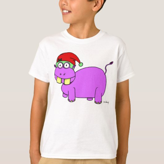 クリスマスのカバの子供服 Tシャツ (正面)