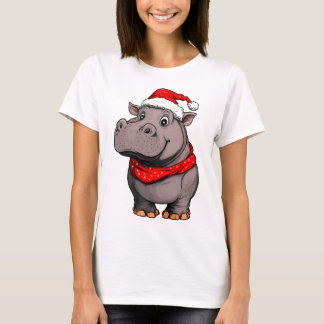 クリスマスのカバ / サンタカバ Tシャツ