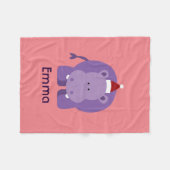 クリスマスのカバ フリースブランケット (正面(横))