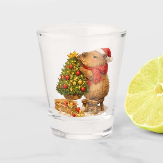 クリスマスのカピバラがツリーを飾る ショットグラス (正面)