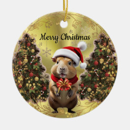 クリスマスのカピバラとツリー セラミックオーナメント