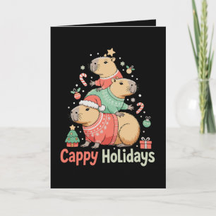 クリスマスのカピバラの帽子 クリスマスツリー ホリデーシーズン カード