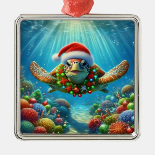 クリスマスのカメのオーナメント メタルオーナメント (正面)