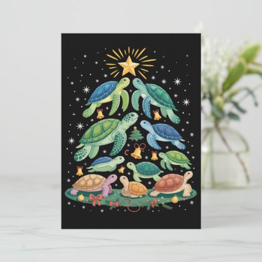 クリスマスのカメのギフト 楽しいカメのクリスマスツリー 招待状 (スタンド正面)
