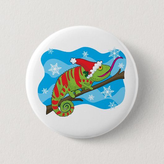 クリスマスのカメレオン 缶バッジ (正面)