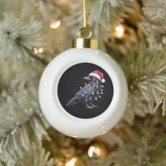 クリスマスのカラスサンタ帽子クロウXmasライト鳥 セラミックボールオーナメント