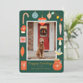 クリスマスのカラフルなオーナメントと家族の写真 シーズンカード (スタンド正面)