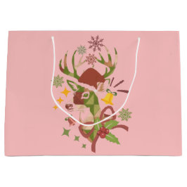 クリスマスのカラフルなシカのデザイン ラージペーパーバッグ
