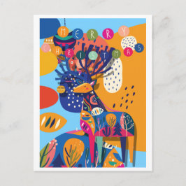 クリスマスのカラフルな抽象的なトナカイ シーズンポストカード