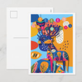 クリスマスのカラフルな抽象的なトナカイ シーズンポストカード (正面/裏面)